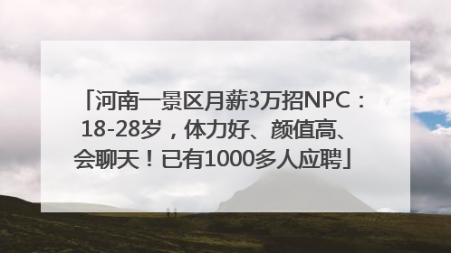 河南一景区月薪3万招NPC：18-28岁，体力好、颜值高、会聊天！已有1000多人应聘