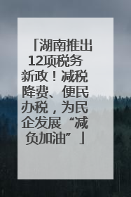 湖南推出12项税务新政！减税降费、便民办税，为民企发展“减负加油”